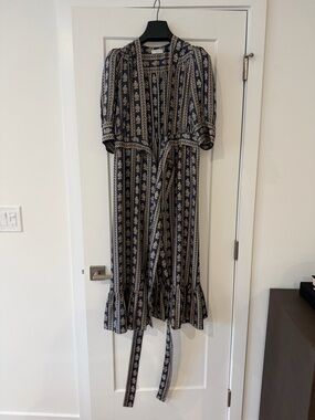 Sandro Navy and Cream Midi Dress